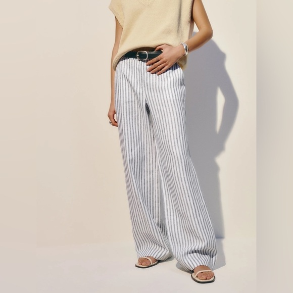 Reformation Pants - NWT Reformation Carter Mid Rise Wide  Leg Linen Pant in Antibes Stripe | size 2